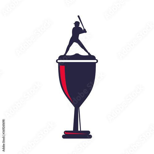 trophy cup with athletic man practicing baseball sport silhouette