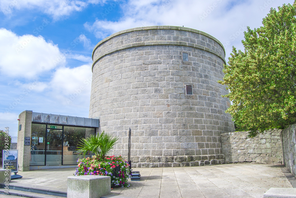 Exterior of the James Joyce Tower & Museum in the Martello Tower of Sandycove, Dublin, Ireland.