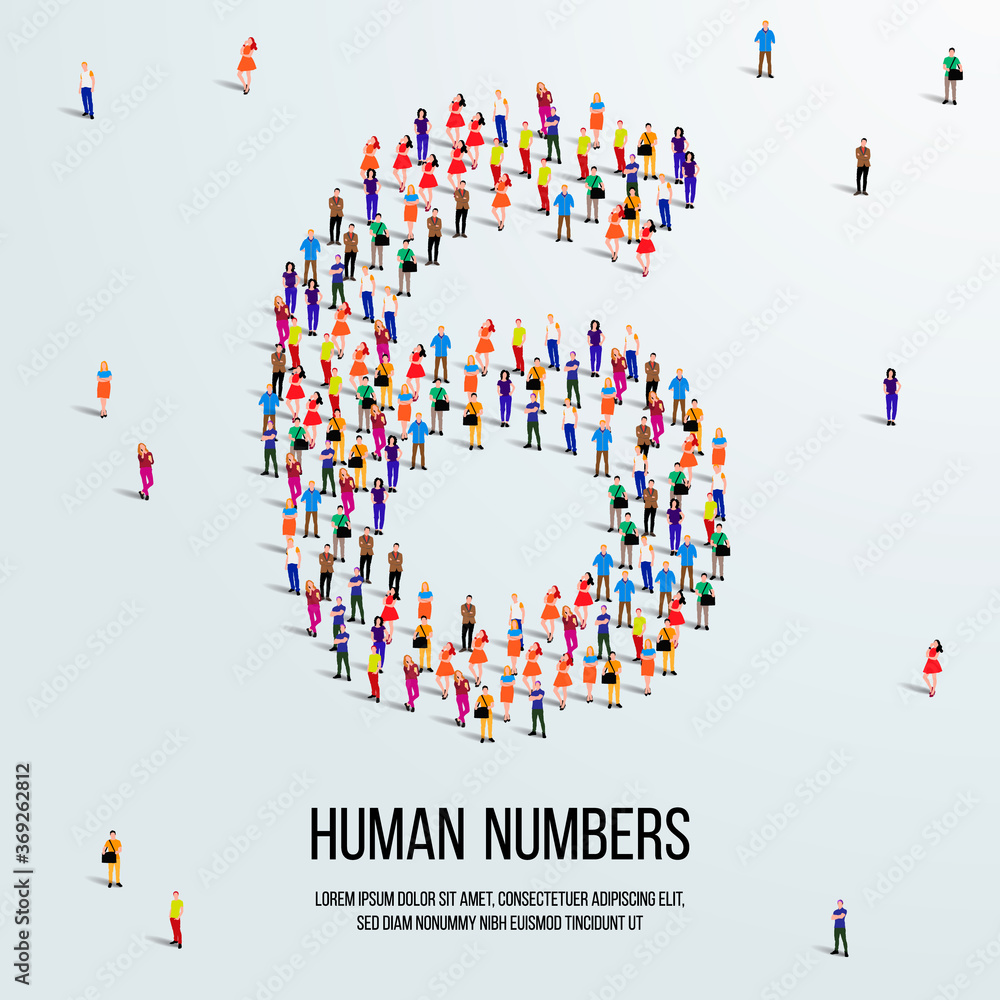 large group of people form to create number 6 or six. people font or number. vector illustration of number 6. large group of people form to create number 6 or six. people font or number. vector illustration of number 6.
