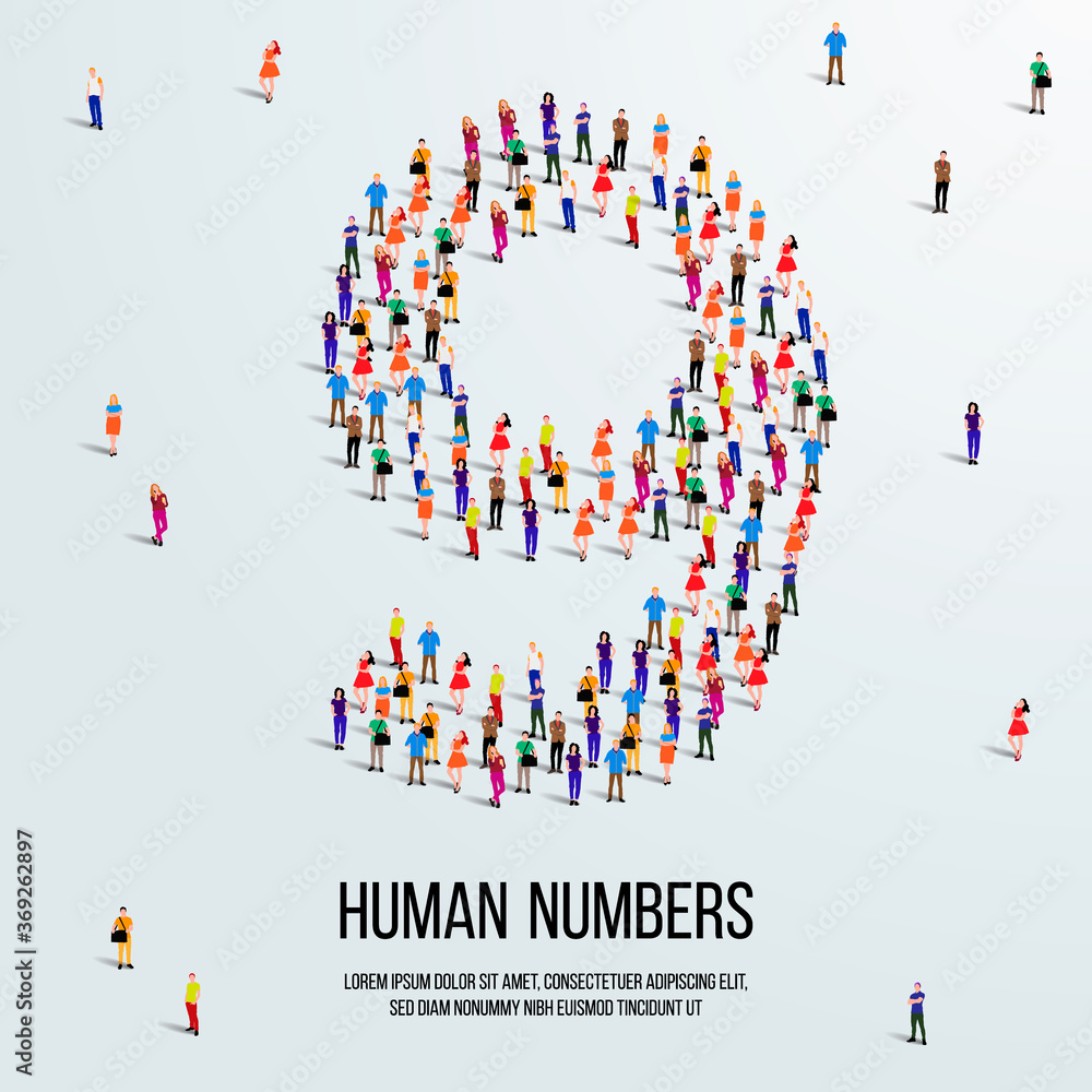 large group of people form to create number 9 or nine. people font or number. vector illustration of number 9. large group of people form to create number 9 or nine. people font or number. vector illustration of number 9.