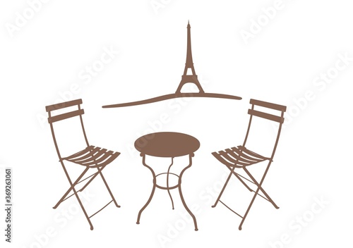 Shade of two chairs in front of the Eiffel Tower