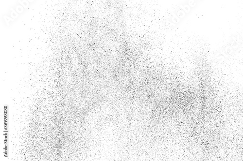 Distressed black texture. Dark grainy texture on white background. Dust overlay textured. Grain noise particles. Rusted white effect. Grunge design elements. Vector illustration, EPS 10.