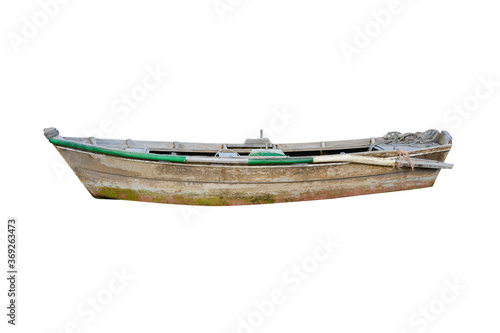 wooden fishing boat isolated on white background.