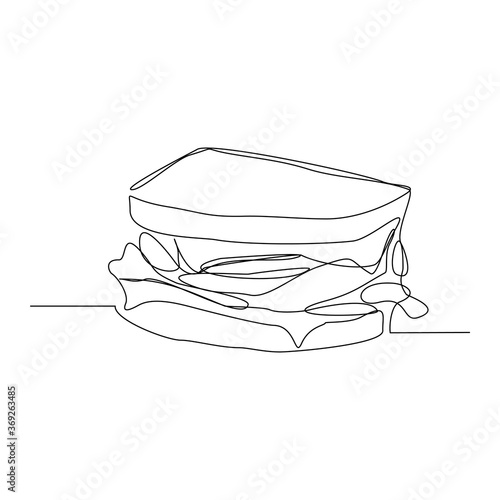 continuous line drawing of delicious sandwich. Fast food or junk food single line concept for cafe, restaurant, and food shop. vector illustration