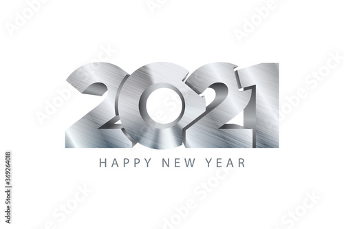 2021 new year symbol. Vector graphic 3d design. Metal texture steel effect.