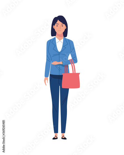 young woman casual with handbag avatar character