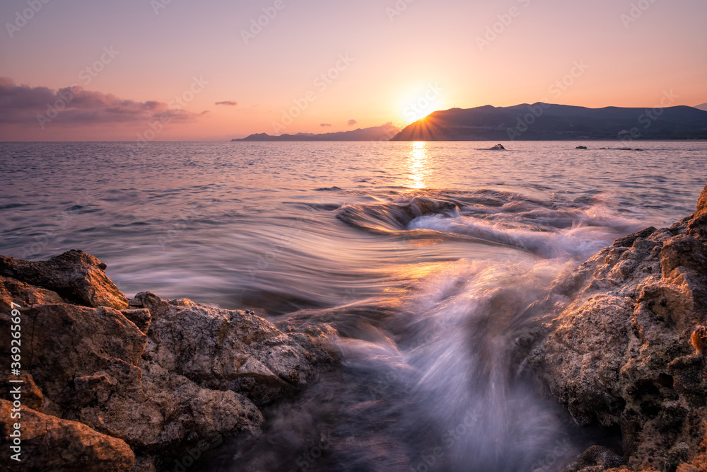 Rocky coastline of Corsica at dawn