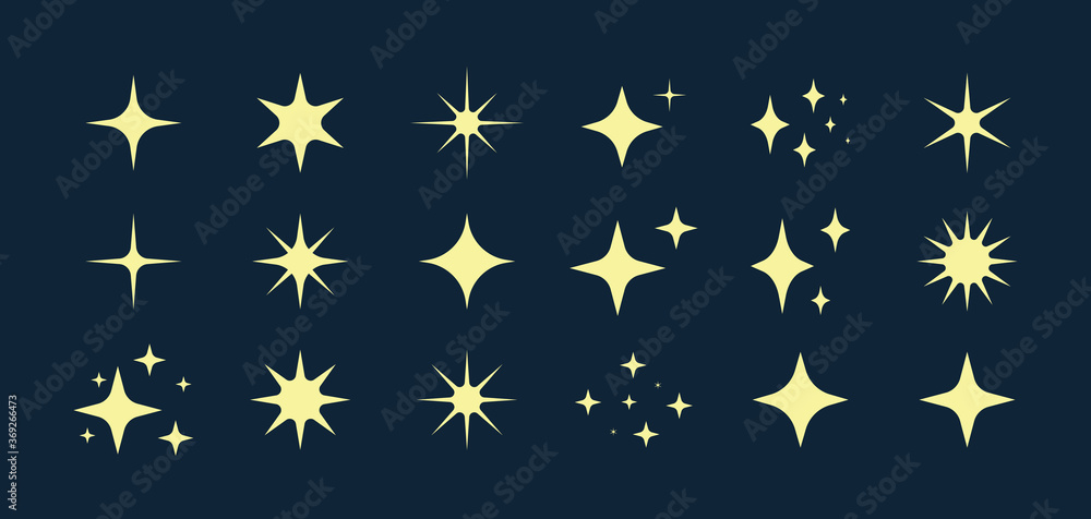 Star sparkles collection. Set of magic stars.