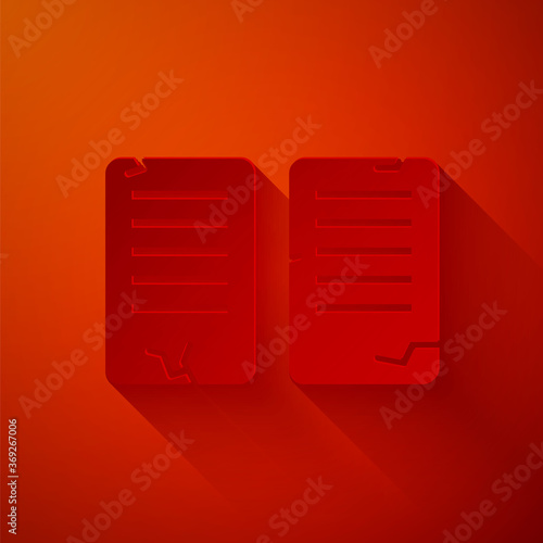 Paper cut The commandments icon isolated on red background. Gods law concept. Paper art style. Vector Illustration.