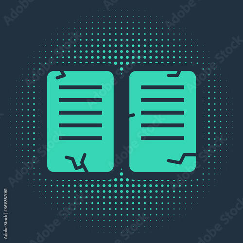 Green The commandments icon isolated on blue background. Gods law concept. Abstract circle random dots. Vector Illustration.