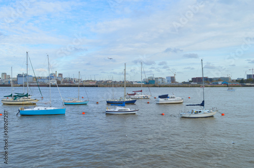 Boats moored on the thames