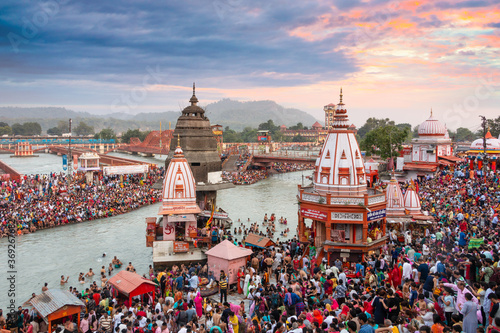Har Ki Pauri is a famous ghat on the banks of the Ganges in Haridwar, India photo