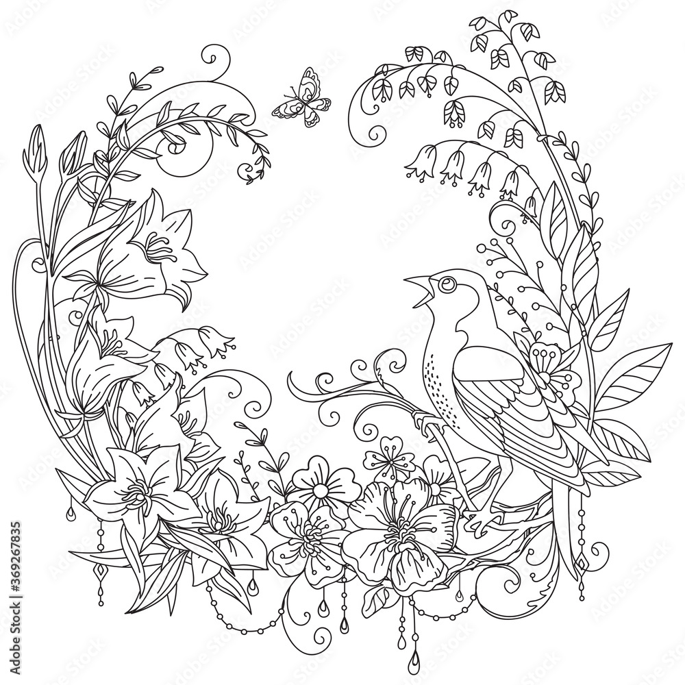 Coloring flowers and birds 7