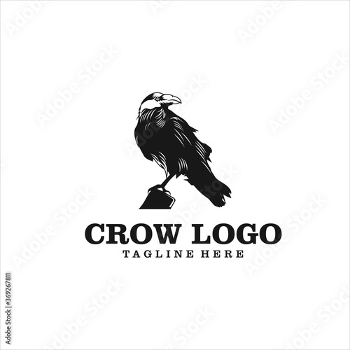 crow logo design template silhouette vector