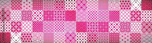 Magenta pink white vintage retro geometric square mosaic motif cement tiles texture background banner panorama