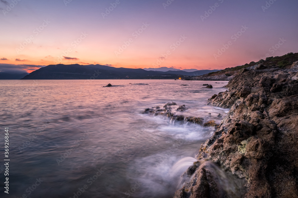 Rocky coastline of Corsica at dawn