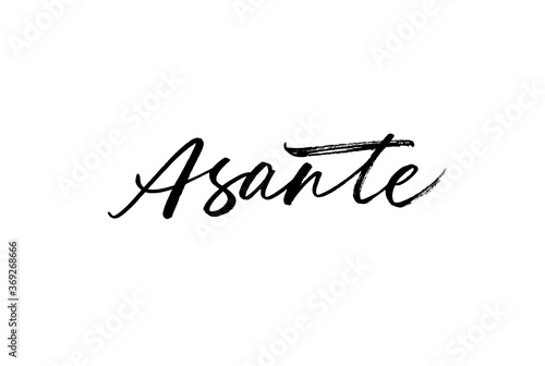 Asante ink brush vector lettering. Thank you in Swahili. Modern phrase handwritten vector calligraphy. Black paint lettering isolated on white background. Postcard, greeting card, t shirt print. photo