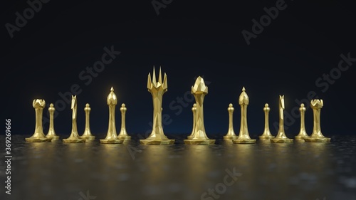 modern design of chess set. hard edge cuts with lowpoly style. 3d illustration. suitable for chess, business and strategy game themes.
