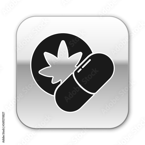 Black Herbal ecstasy tablets icon isolated on white background. Silver square button. Vector Illustration.