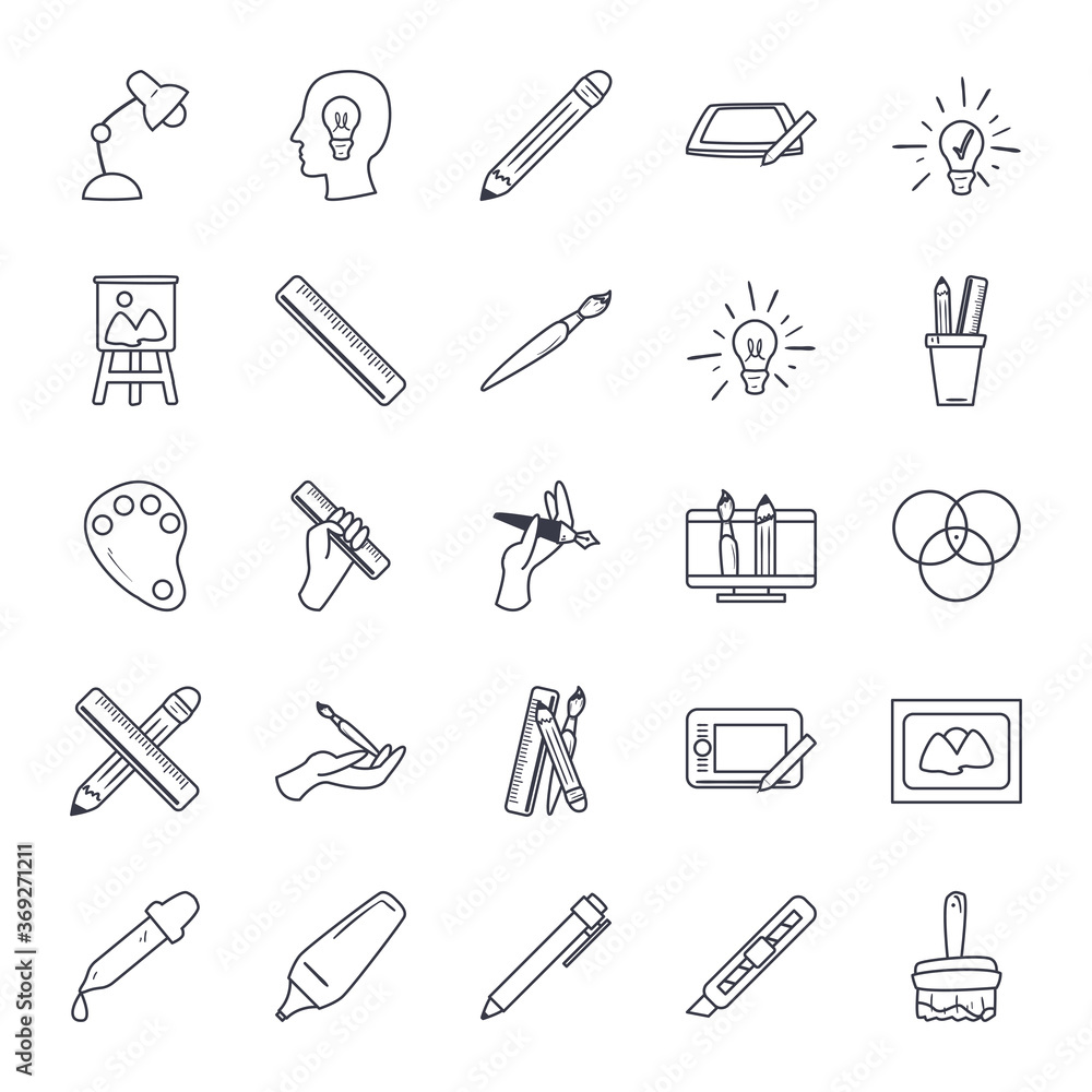 Art and design line style icon set vector design Art and design line style icon set vector design
