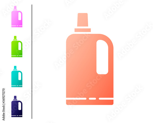 Coral Fabric softener icon isolated on white background. Liquid laundry detergent, conditioner, cleaning agent, bleach. Set color icons. Vector Illustration.