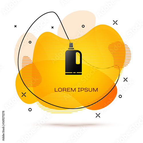 Black Fabric softener icon isolated on white background. Liquid laundry detergent, conditioner, cleaning agent, bleach. Abstract banner with liquid shapes. Vector Illustration.