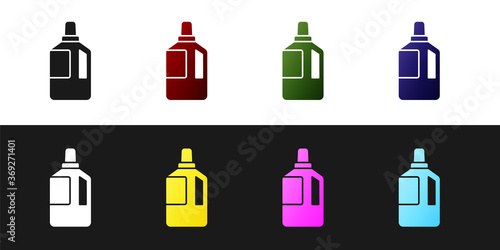 Set Fabric softener icon isolated on black and white background. Liquid laundry detergent, conditioner, cleaning agent, bleach. Vector Illustration.