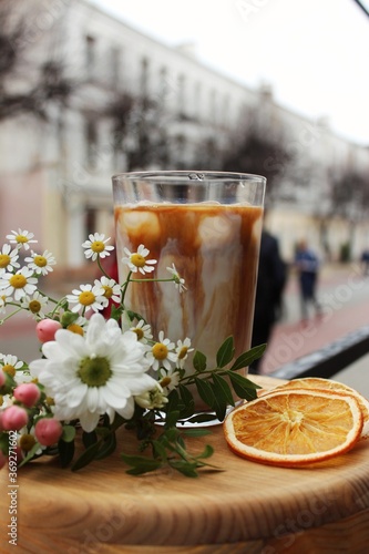 Cold coffee on the spring porch