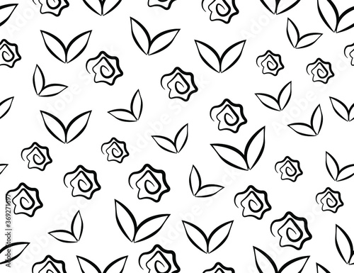  Seamless Abstract Pattern Plants Black Contour Background Texture Vector illustration