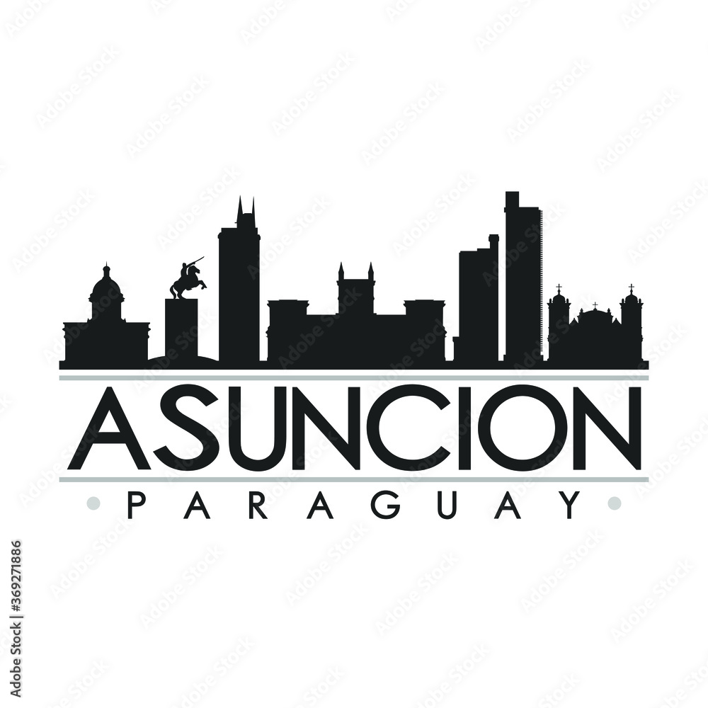 Asuncion Paraguay Skyline Silhouette City. Cityscape Design Vector. Famous Monuments Tourism.