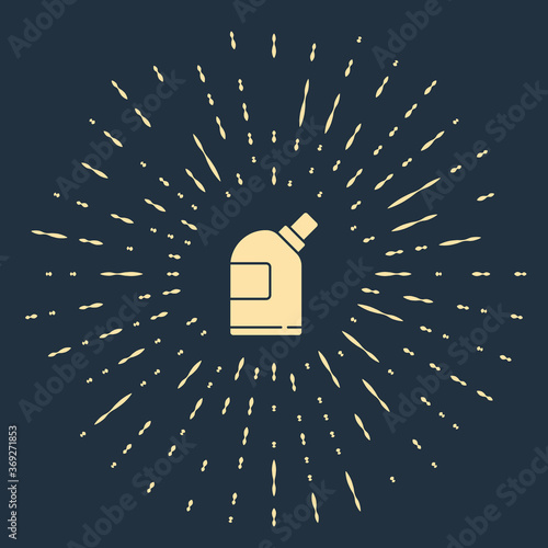 Beige Plastic bottles for laundry detergent, bleach, dishwashing liquid or another cleaning agent icon isolated on blue background. Abstract circle random dots. Vector Illustration.