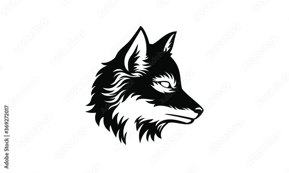 Obraz premium Fox Head - Black on White Vector Logo