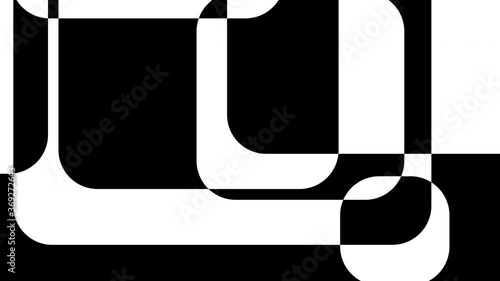 Abstract looped geometric background with black and white intersecting rounded rectangles