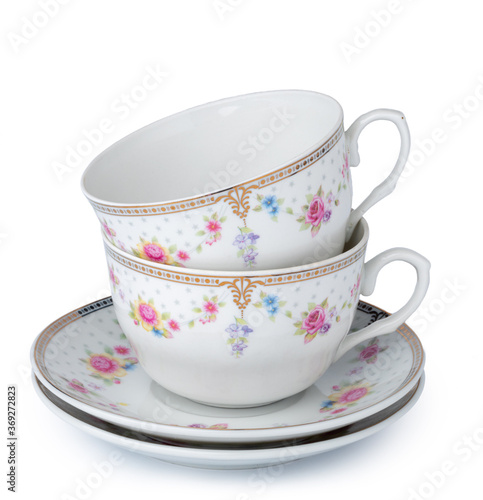 New porcelain tea pair isolated on white