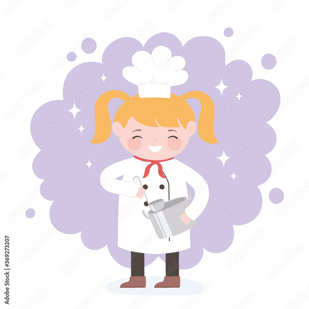 chef girl cartoon character with pot and ladle chef girl cartoon character with pot and ladle