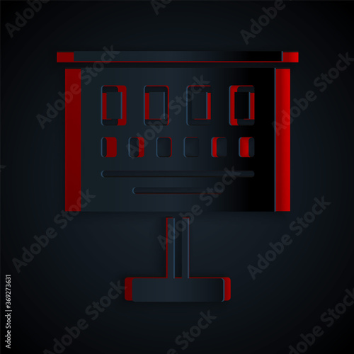 Paper cut Eye test chart icon isolated on black background. Poster for vision testing in ophthalmic study. Snellen chart. Paper art style. Vector Illustration.