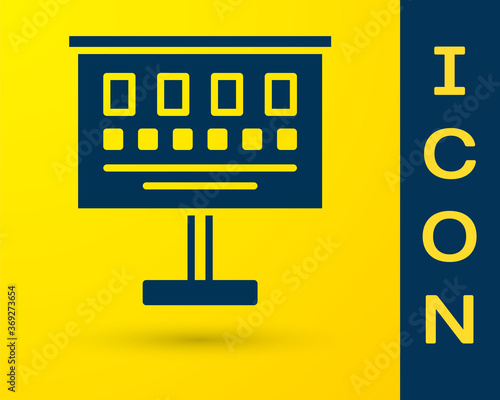 Blue Eye test chart icon isolated on yellow background. Poster for vision testing in ophthalmic study. Snellen chart. Vector Illustration.