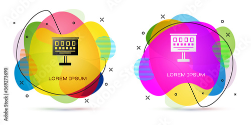 Color Eye test chart icon isolated on white background. Poster for vision testing in ophthalmic study. Snellen chart. Abstract banner with liquid shapes. Vector Illustration.