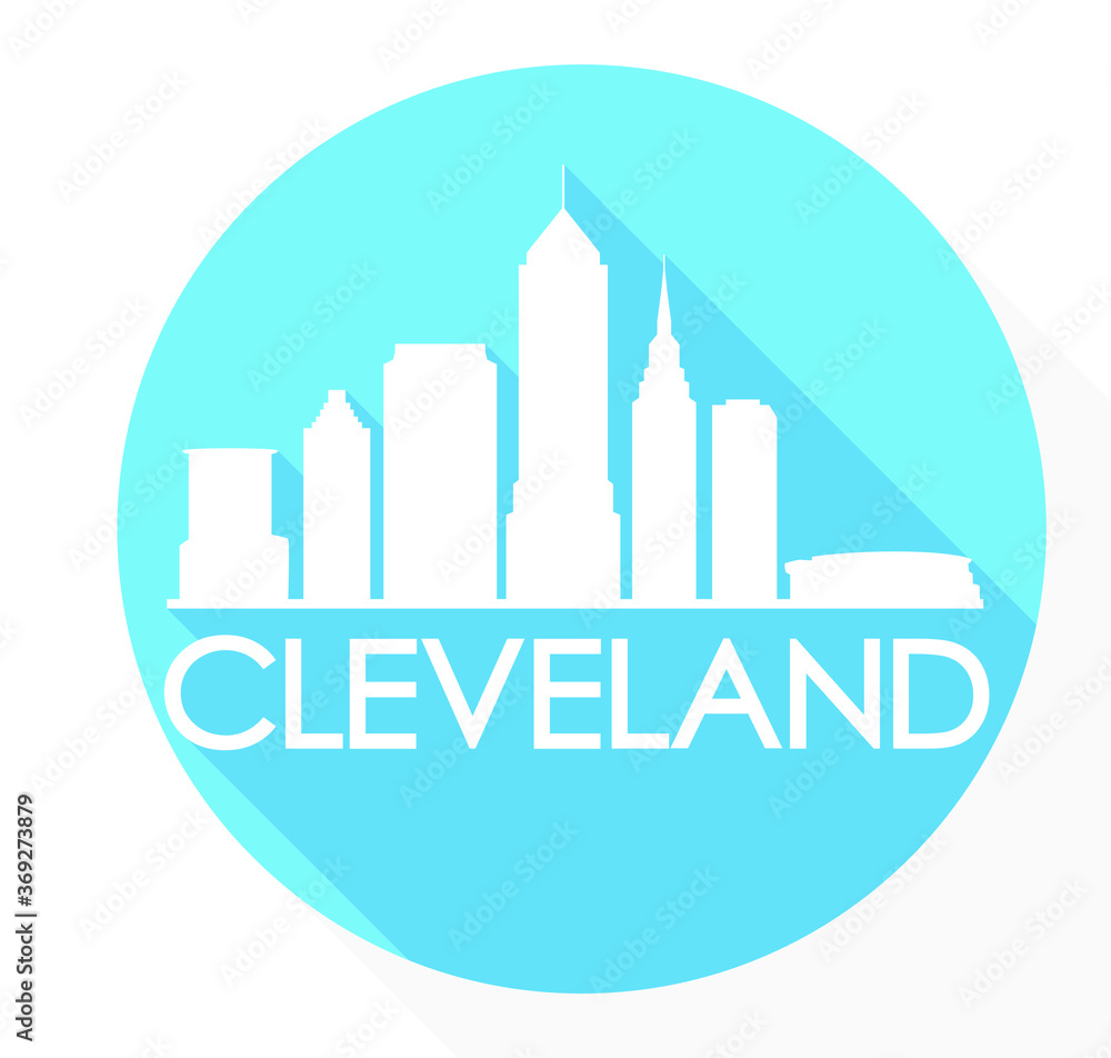 Cleveland Skyline Button Icon Round Flat Vector Art Design Color Background. Cleveland Skyline Button Icon Round Flat Vector Art Design Color Background.