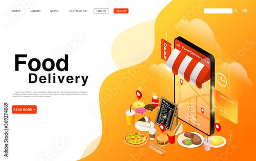 Online Food Delivery Service. Online Food Delivery Concept. Landing Page Template. Vector EPS 10