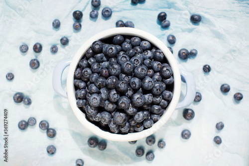 Fresh blueberry in cooking pot bowl