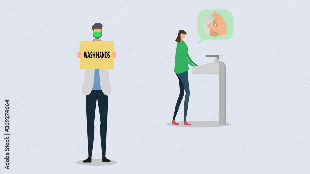 Male doctor advising a young woman to washing hand Male doctor advising a young woman to washing hand