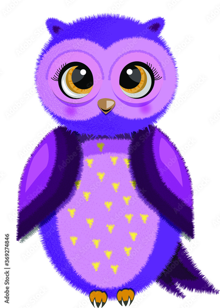 Owl vector illustration for kids, perfect for print, t-shirt, children toys. With noise effects.Cartoon character. Cute owl.