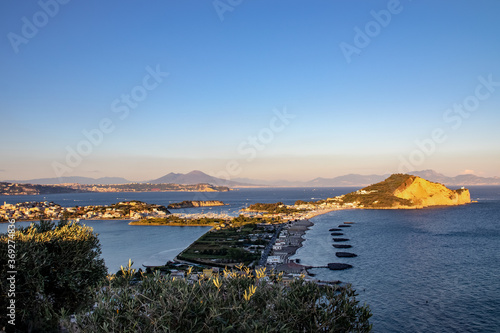 The panorama of the beach of miseno, of the mountain of miseno with the lake of Bacoli behind it. photo