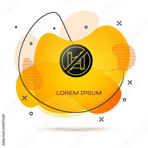 Black Say no to plastic bags poster icon isolated on white background. Disposable cellophane and polythene package prohibition sign. Abstract banner with liquid shapes. Vector Illustration.