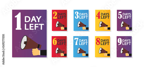 Collection of banners of days left. Countdown of days left. Vector flat icons.