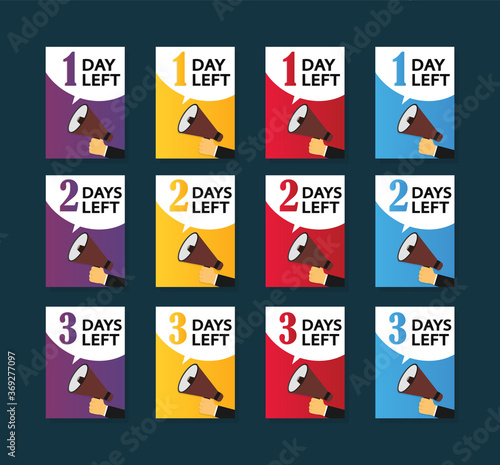 Collection of banners of days left. Countdown of days left. Vector flat icons.