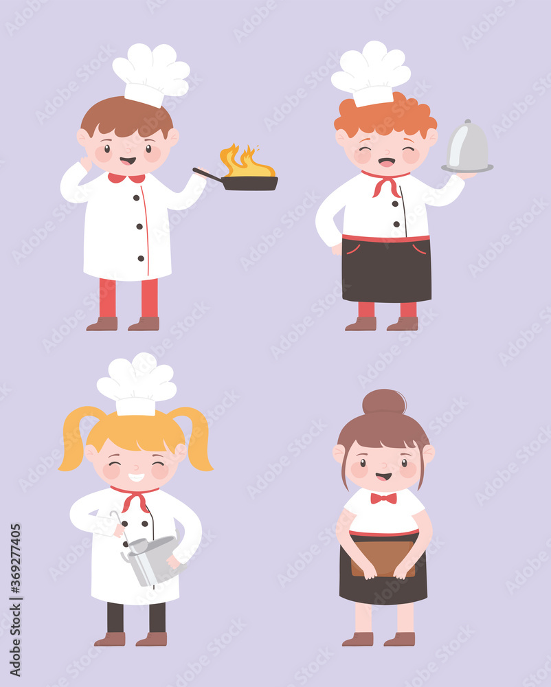 chef cartoon character male and female with uniform and utensils kitchen chef cartoon character male and female with uniform and utensils kitchen