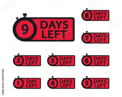 Collection badges number days to go. Countdown left days. Vector flat icons.