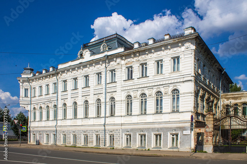 historical building in the old city center close-up on a clear summer day Kostroma Russia